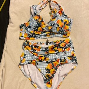 Torrid brand bathing suit , Blue gingham and oranges
